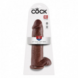 King Cock - 12in Cock W/ Balls Brown