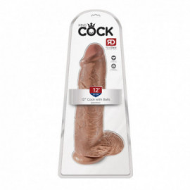 King Cock 12in Cock with Balls - Tan