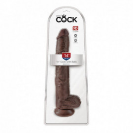 King Cock 14in Cock with Balls - Brown