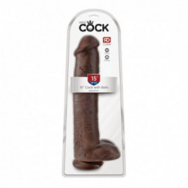 King Cock 15in Cock with Balls - Brown