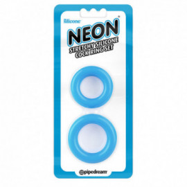 Neon Stretchy Silicone Cock Ring Set Blu