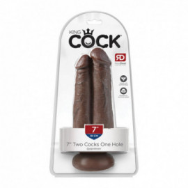 King Cock 7in Two Cocks One Hole Brown