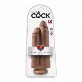 King Cock 9in Two Cocks One Hole Tan