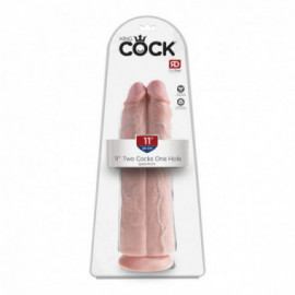 King Cock 11in Two Cocks One Hole Flesh