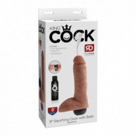 King Cock 8in Squirting Cock/Balls Tan