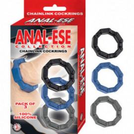 Anal-Ese Chainlink Cockrings Bk,Bl,Gry