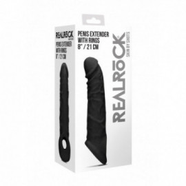 Realrock - 8” Penis Extender w/Rings Blk