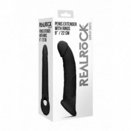 Realrock - 9” Penis Extender w/Rings Blk