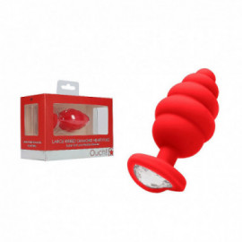 Ouch Large Ribbed Diamond Heart Plug Red